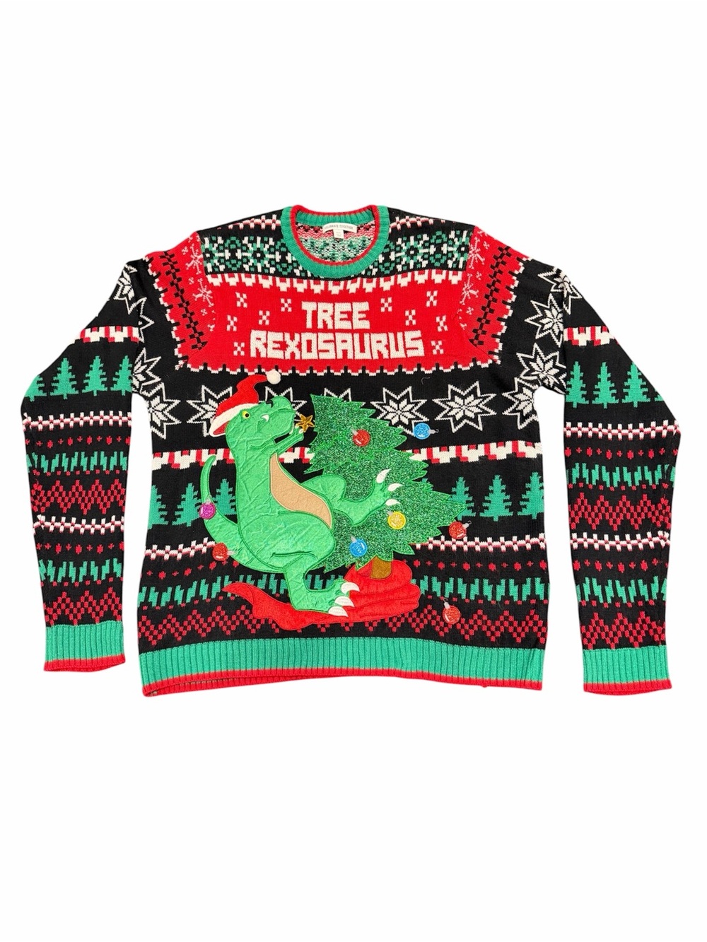 Tree Rexosaurus Holiday Sweater - Red, Green, Black